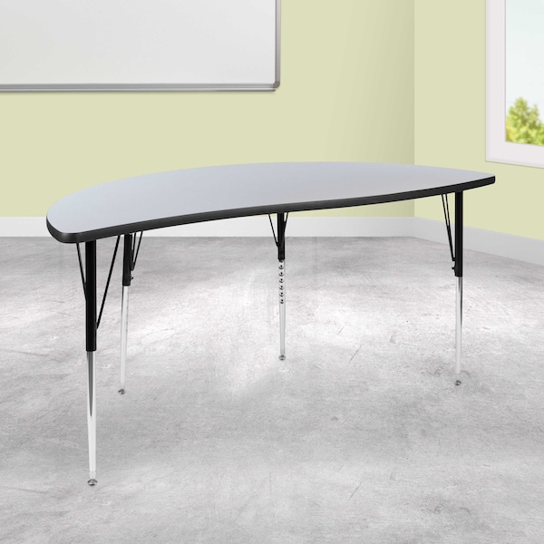 Flash Furniture Half Round 30 W, 60 L, 30.25 H, Chrome, Laminate, Particleboard, Steel, Grey XU-A60-HCIRC-GY-T-A-GG - main